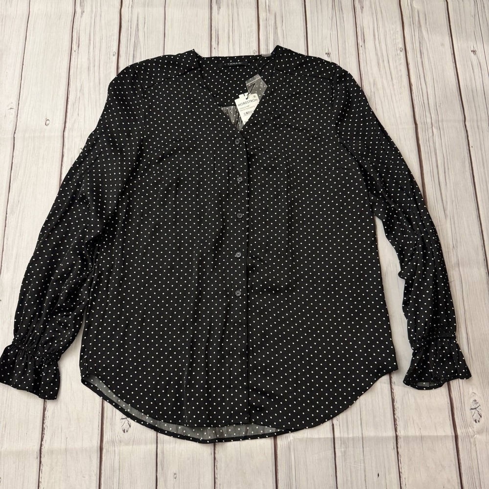 Tahari Polka Dot Blouse Womens Small Black White Button Front Nordstrom NWT